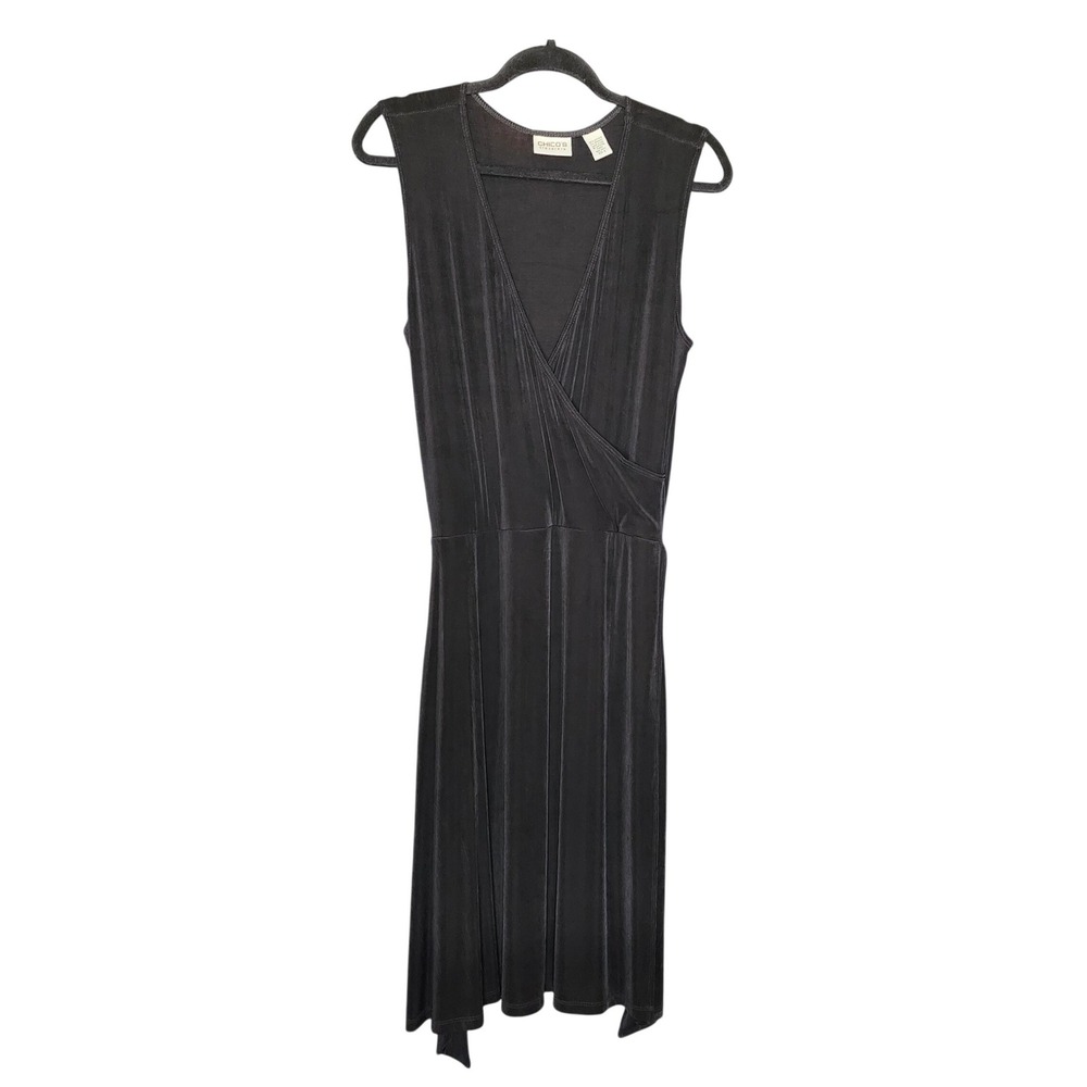 Chico's Travelers Chic Womens Sleeveless Wrap Skirt V-Neck Ribbed Dress, 2/Lg